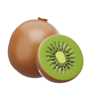 Whole and Sliced Kiwi Fruit with Green Flesh and Black Seeds on White Background 3d model