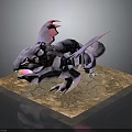 Purple Fantasy Creature With Pink Wings Sharp Teeth And Claws On Cracked Ground