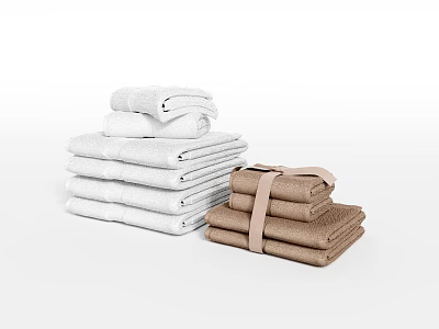 Neatly Stacked Soft White And Brown Towels Bundled For Home Use 3d model