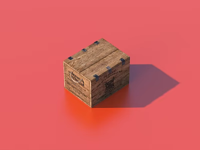 Wooden Storage Box With Metal Clasps And Surface Patterns On Red Background 3d model