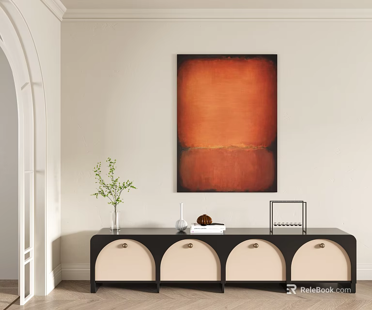 Abstract Painting With Warm Rust Orange Tones Minimalist Wall Art Above Console Table Decorative Elements 3d model