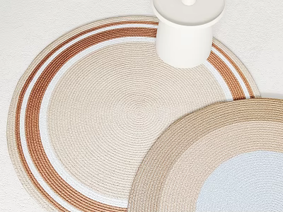 Round Woven Rugs With Beige Brown White Stripes And Light Blue Accent 3d model