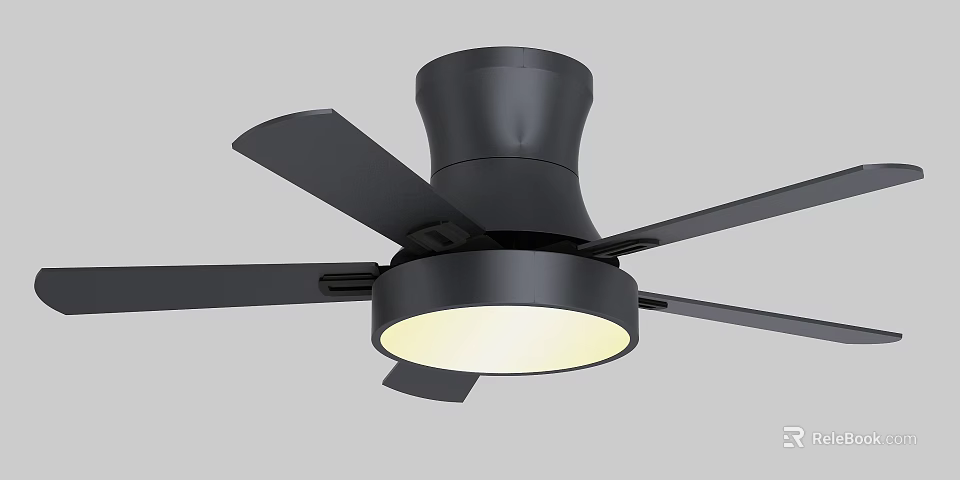 Black Modern Ceiling Fan With LED Light And Silent Blades For Home Use 3d model 