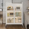 White Glass Doors Kitchen Cabinet With Microwave Oven Toaster And Cookware Storage