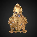 Golden Mythical Beast Ornament Decor Set With Intricate Patterns And Red Gemstone Eyes