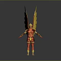 Mythical Warrior Game And Movie Character With Golden Wings Golden Helmet Red Body And Armor