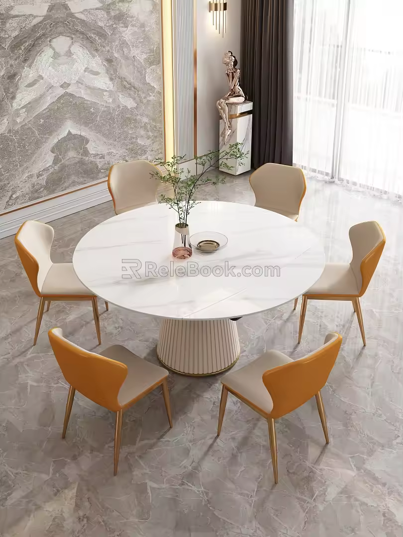 Modern Light Luxury Dining Table Rock Plate Dining Table Round Dining Table Large Plate Folding Dining Table 3d model