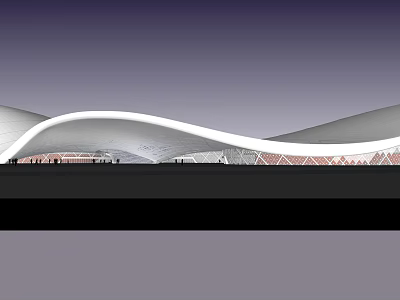 Modern Architectural Exterior With Streamlined White Curved Roof Against Evening Sky Background 3d model