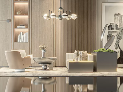 Elegant Modern Living Room Interior With Beige Sofa And Coffee Table Set Decorations 3d model