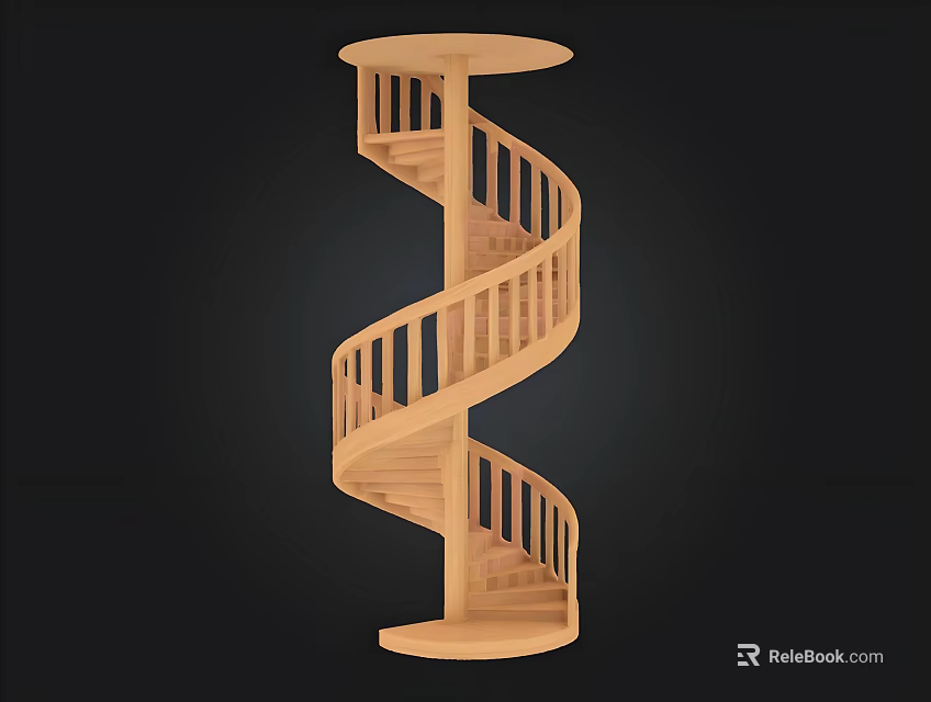 Classic Wooden Spiral Staircase Design Featuring Curved Steps And Railings 3d model 