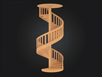 Classic Wooden Spiral Staircase Design Featuring Curved Steps And Railings 3d model