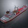 Gray And Red Cargo Ship Model With Detailed Deck Mechanical Structures