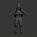 3D Rendered Tactical Character In Gray Military Outfit With Helmet And Red Goggles