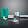 Modern Living Room Furniture Collection With Turquoise Screen White Sofa And Teal Cabinet