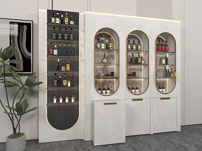 Modern Liquor Display Shelves With Glass Doors And Various Bottle Storage 3d model