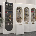 Modern Liquor Display Shelves With Glass Doors And Various Bottle Storage