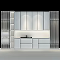 Modern Kitchen Interior With Lighted Cabinets And Marble Backsplash Built in Oven And Sleek Design