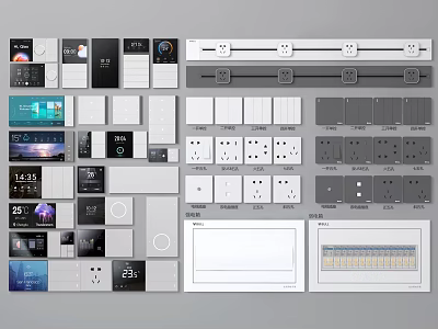 Various Design Switch Panels With White Gray Colors Digital Displays And Sockets 3d model