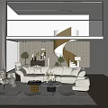 Duplex Living Room With White Sofa Spiral Staircase Large Windows And Plants