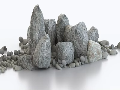 Natural Collection of Various Sized Stones with Rough Textures and Small Pebbles 3d model