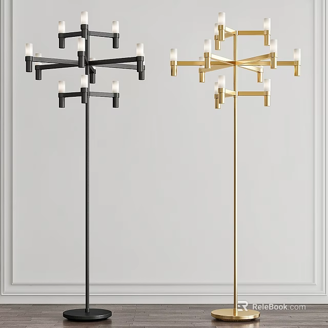Modern Multi Arm Floor Lamps In Black And Gold Contemporary Design 3d model 