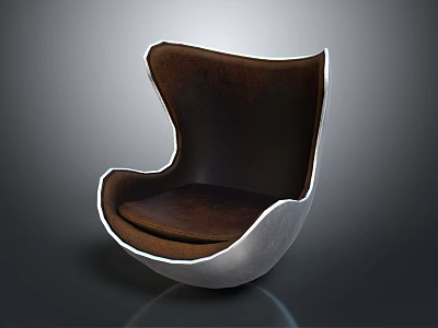 Unique Modern Design Chair With Brown Curved Seat And Silver Metal Frame 3d model