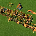 Wooden Playground Equipment With Climbing Structures Slide And Benches On Grass
