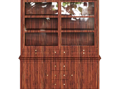 Vintage Wooden Entryway Console Cabinet With Glass Doors Drawers And Metal Handles 3d model