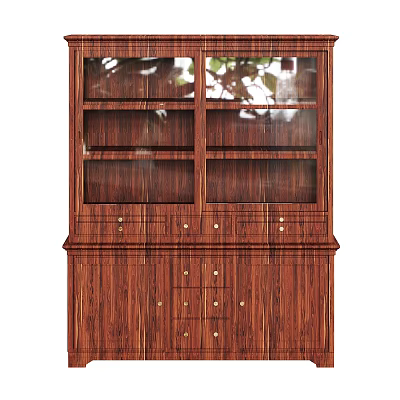 Vintage Wooden Entryway Console Cabinet With Glass Doors Drawers And Metal Handles 3d model