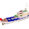 Blue And White Model Yacht With Upper Deck Red Flag And Mast