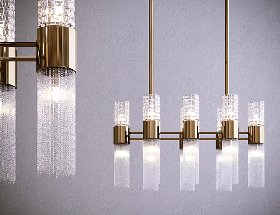 Elegant Modern Golden Chandelier With Transparent Crystal Pendants For Interior Design 3d model