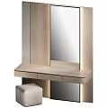 Modern Light Wood Dressing Table With Full Mirror Drawers And Soft Padded Stool For Bedroom