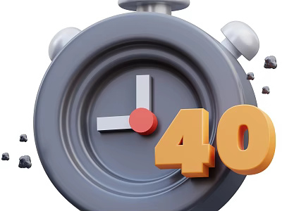 Gray Decorative Ornament Set with Alarm Clock Red Hands Orange Number 40 and Falling Chips 3d model