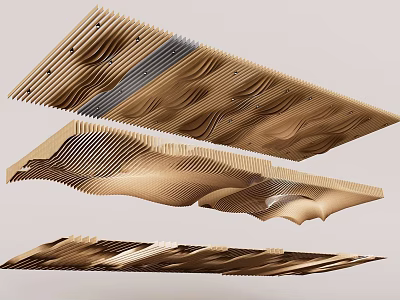 Modern Wooden Ceiling Design With Curved Lines Layered Structure And Natural Texture 3d model