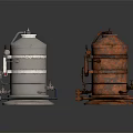 Industrial Storage Equipment Gray And Orange Tanks With Pipes Valves And Metal Stands