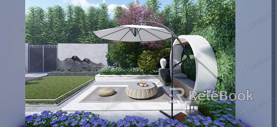 Villa Courtyard Garden Gazebo Small Courtyard Flower Terrace model