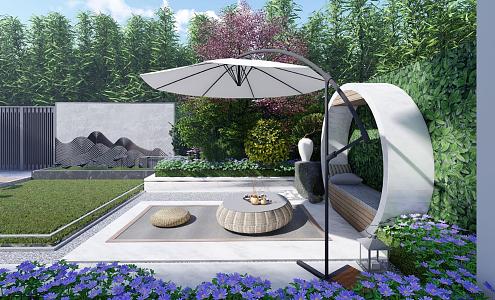 Villa Courtyard Garden Gazebo Small Courtyard Flower Terrace 3d model