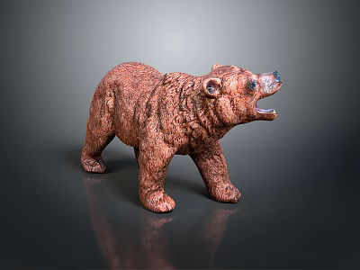 Brown Bear Sculpture In Standing Pose With Open Mouth And Textured Surface 3d model