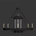 Rustic Metal Chandelier With Conical Top Circular Base And Candle Shaped Lights