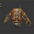Detailed Orange Robot Design With Mechanical Arms Blue Cameras And Structure
