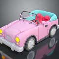 Pink Convertible Toy Car With Blue Interior Red Seats Yellow Headlights White Wheels Cartoon Style
