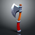 Ornate Battle Axe With Silver Carved Blade Wooden Handle And Red Wrapped Grip