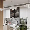 Modern Living Dining Room Interior Design With Beige Sofa Black Cushions Plants And Decor Shelves