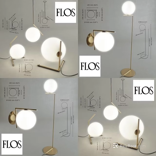 FLOS Modern Lighting Combination With Round Globes And Metal Stands 3d model
