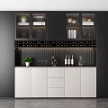 Modern Wine Cabinet With Glass Doors Wine Bottles Glasses And Lighting