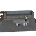Modern Gray Sofa And Coffee Table Set With Marble Top Side Tables And Rug 3d model