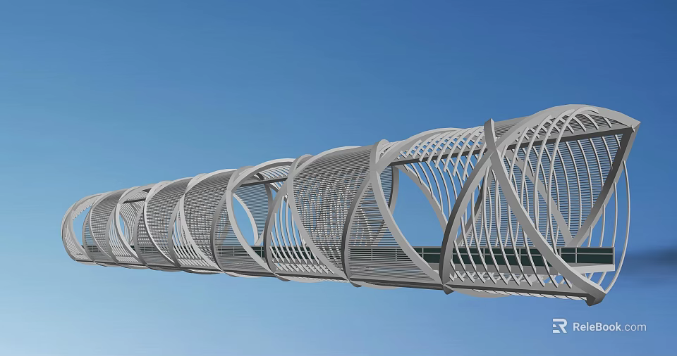 Modern White Bridge with Intricate Lattice Structure Against Blue Sky 3d model