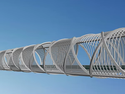 Modern White Bridge with Intricate Lattice Structure Against Blue Sky 3d model