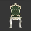 Elegant Green Tufted Leisure Chair With Gold Ornate Accents And White Carved Legs
