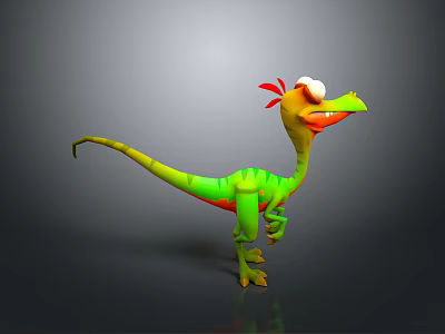 3D Cartoon Dinosaur Character With Green Body Red Crest And Big Eyes 3d model